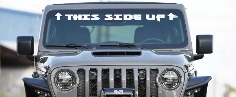 This Side Up Jeep Windshield Decal Graphic